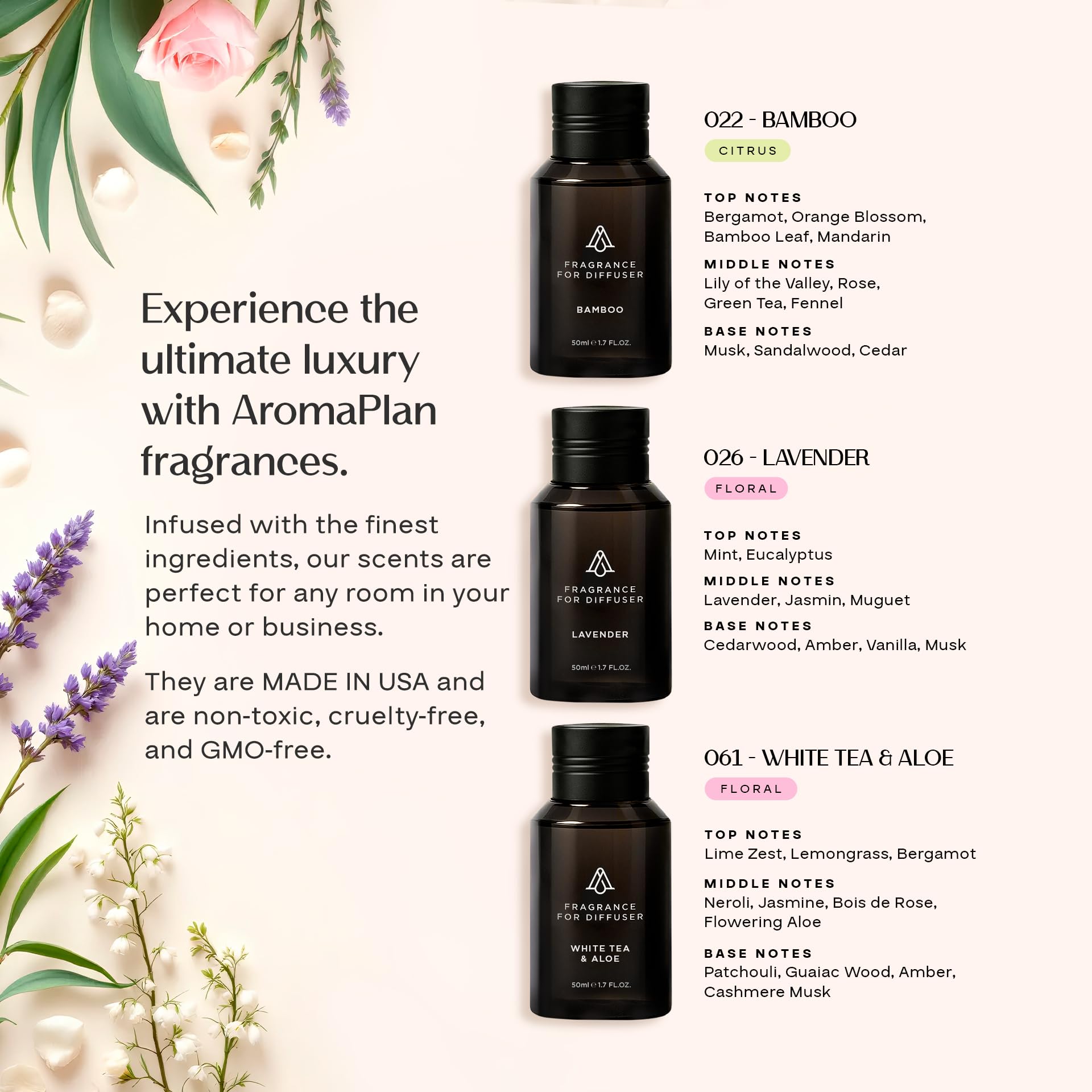 AromaPlan Spring Collection Diffuser Oils – 3 Pack (1.7 oz) | Non-Toxic