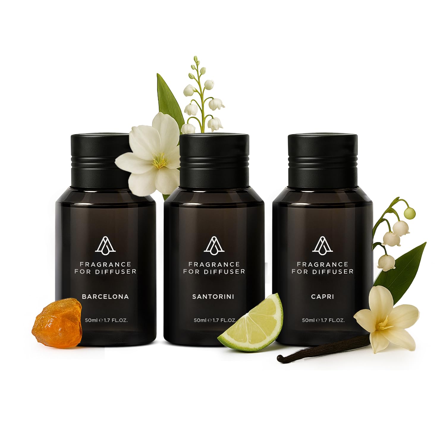 AromaPlan Destinations Collection 3-Pack Diffuser Oils – Capri, Barcelona & Santorini (50 ml) – Non-Toxic, USA-Made