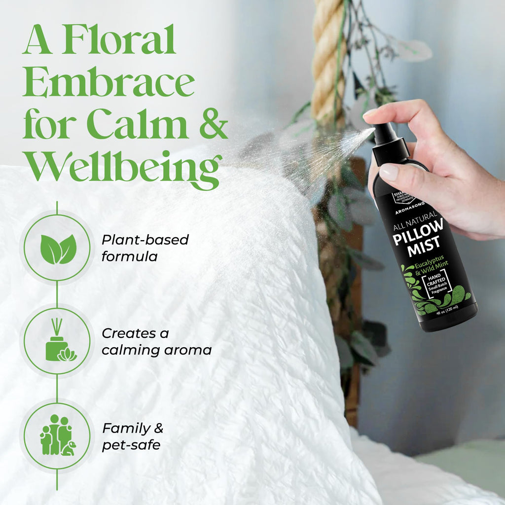 Aromasong Eucalyptus & Wild Mint Pillow Spray – All-Natural Sleep Mist for Deep Sleep