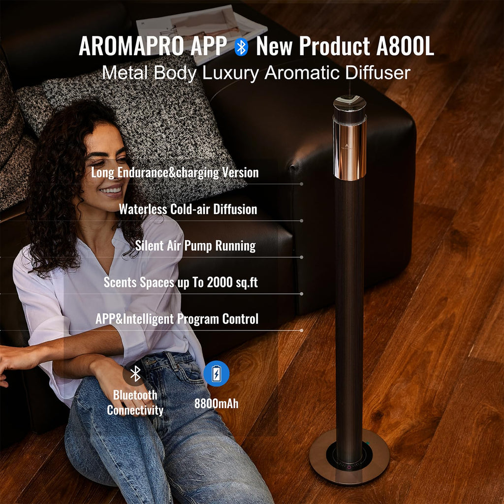 AROMASOUL 40-Inch Waterless Diffuser – App-Controlled, 2000 sq ft Coverage, Brown