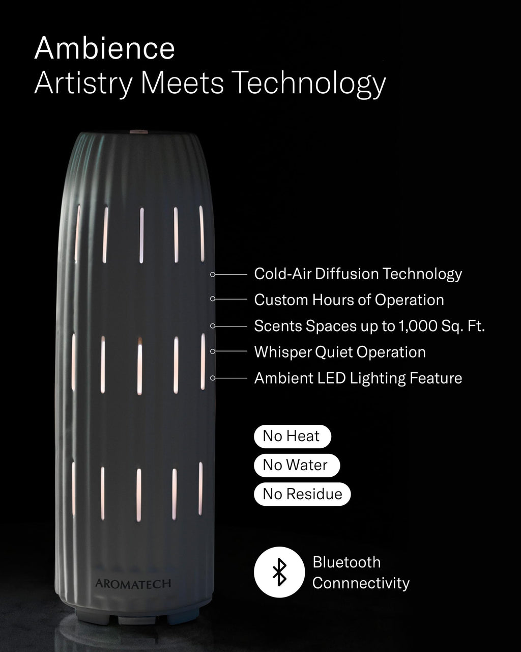 AromaTech Ambience Scent Diffuser White Stone – Waterless Nebulizing Diffuser with Bluetooth for Home, Spa & Hotels