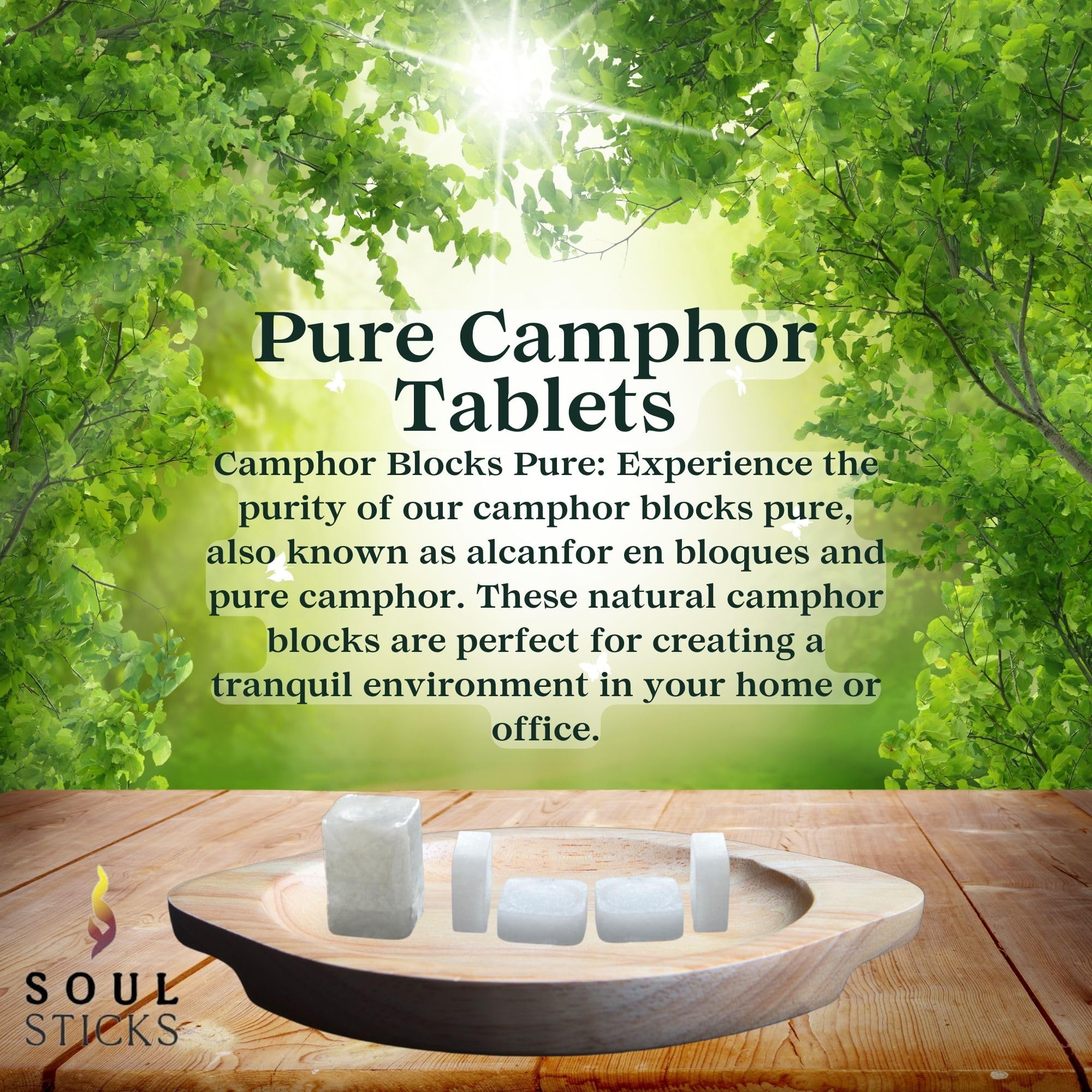 SOUL STICKS Natural Camphor Blocks & Tablets – Pure Camphor for Aromatherapy, Puja & Kapoor (56g, 12 Tablets)