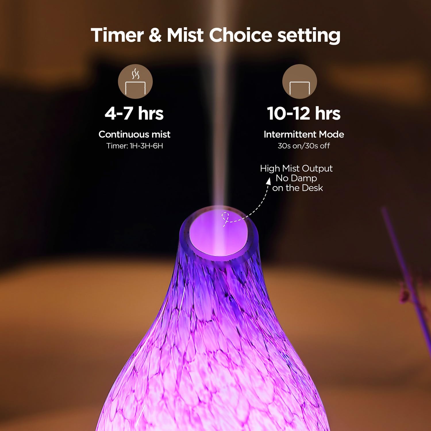 Aromatherapy Diffuser – 160ml Art Glass Ultrasonic, Quiet, 7-Color LED