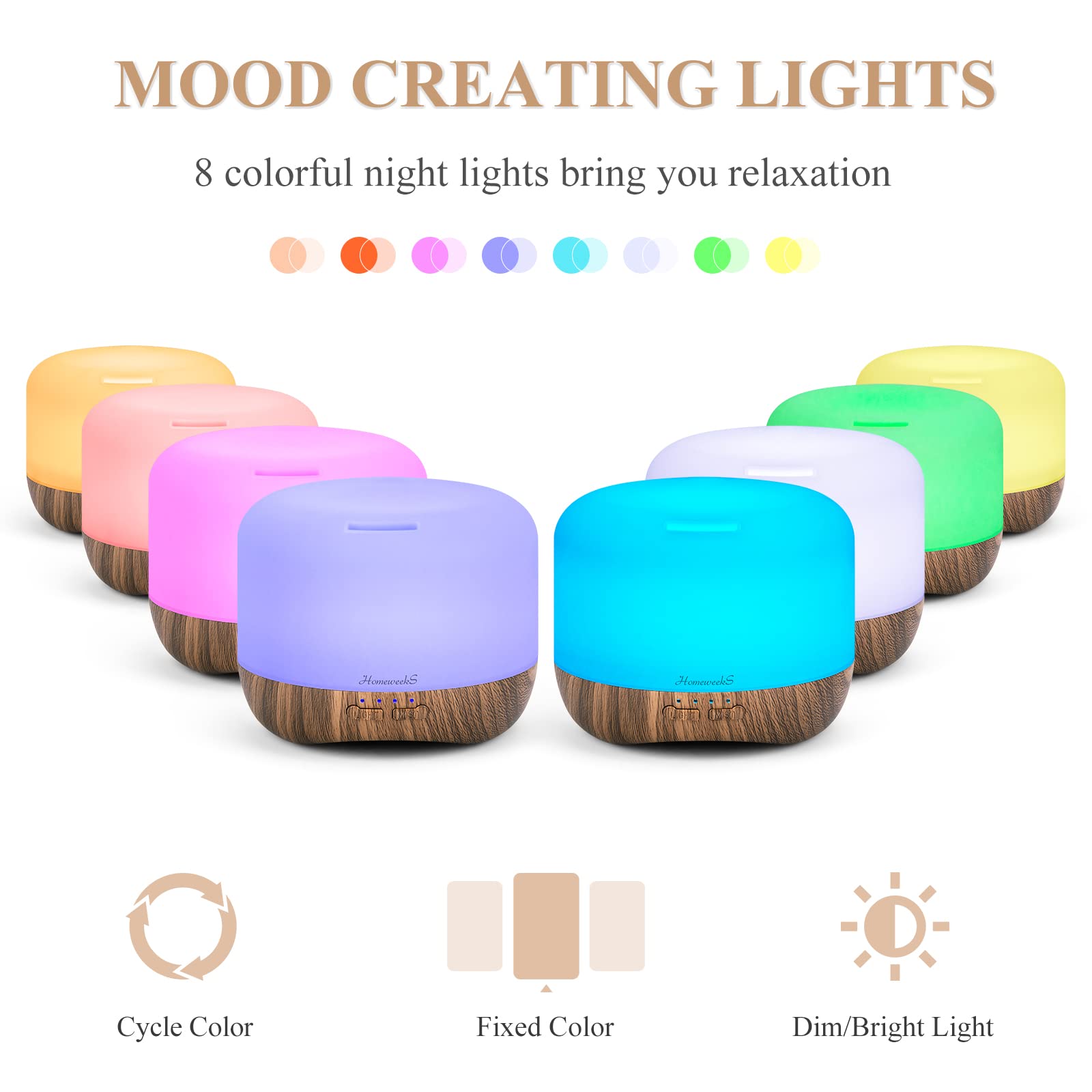 Aromatherapy Diffuser 500ml Brown – Ultrasonic Humidifier with Auto-Off