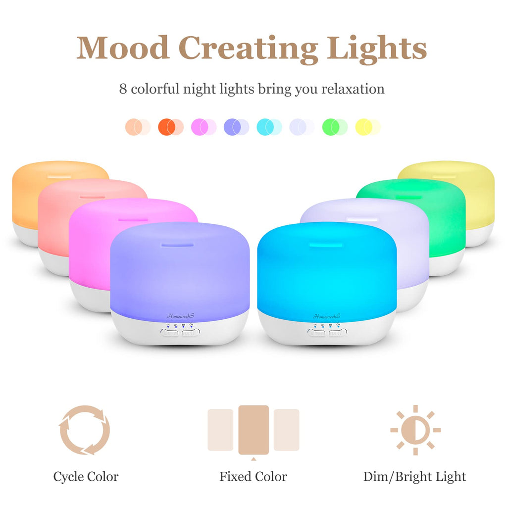 Aromatherapy Diffuser 500ml White – Adjustable Cool Mist & Auto-Off Humidifier for Large Rooms