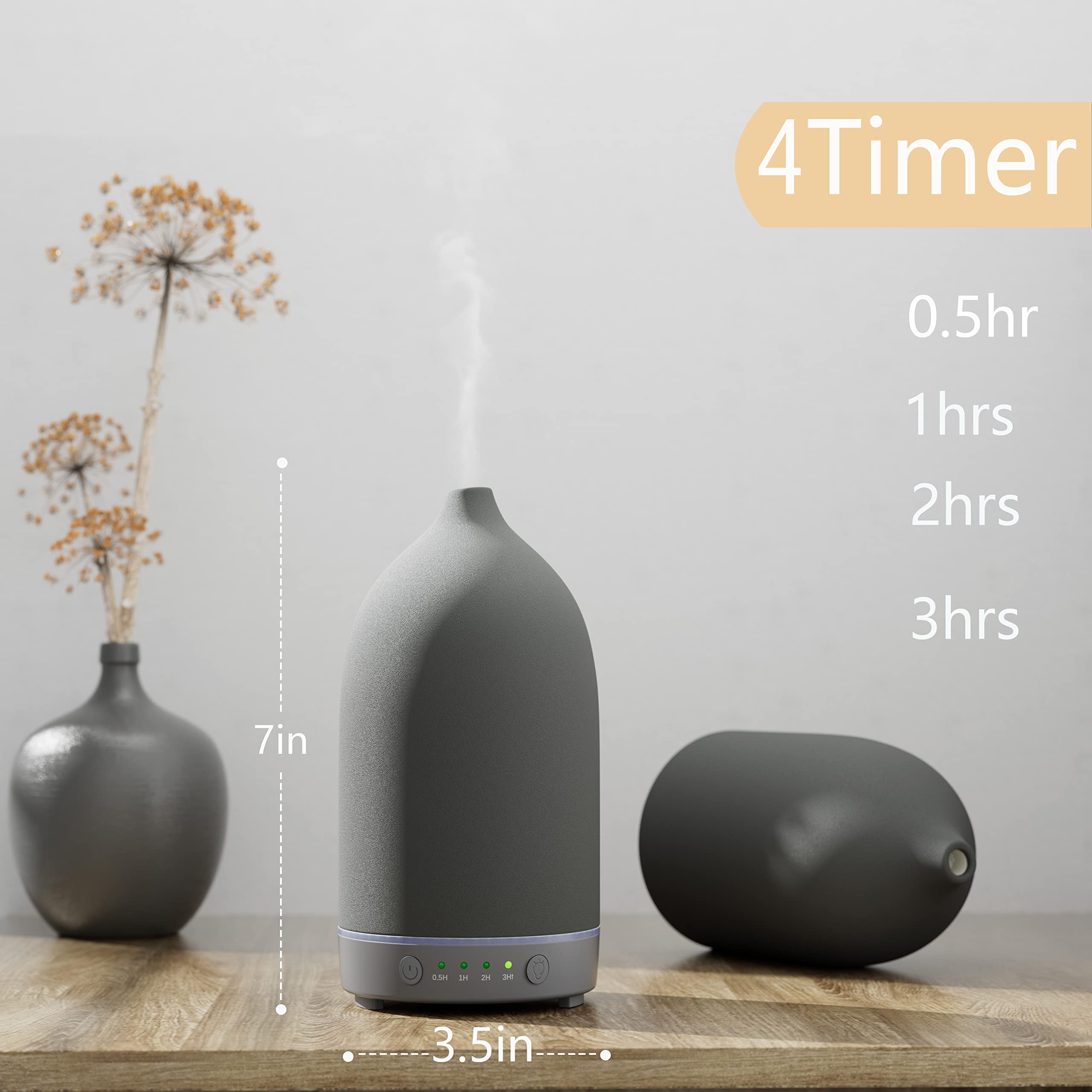 Aromatherapy Essential Oil Diffuser - 9 Color Mood Light, 4H Timer, Grey
