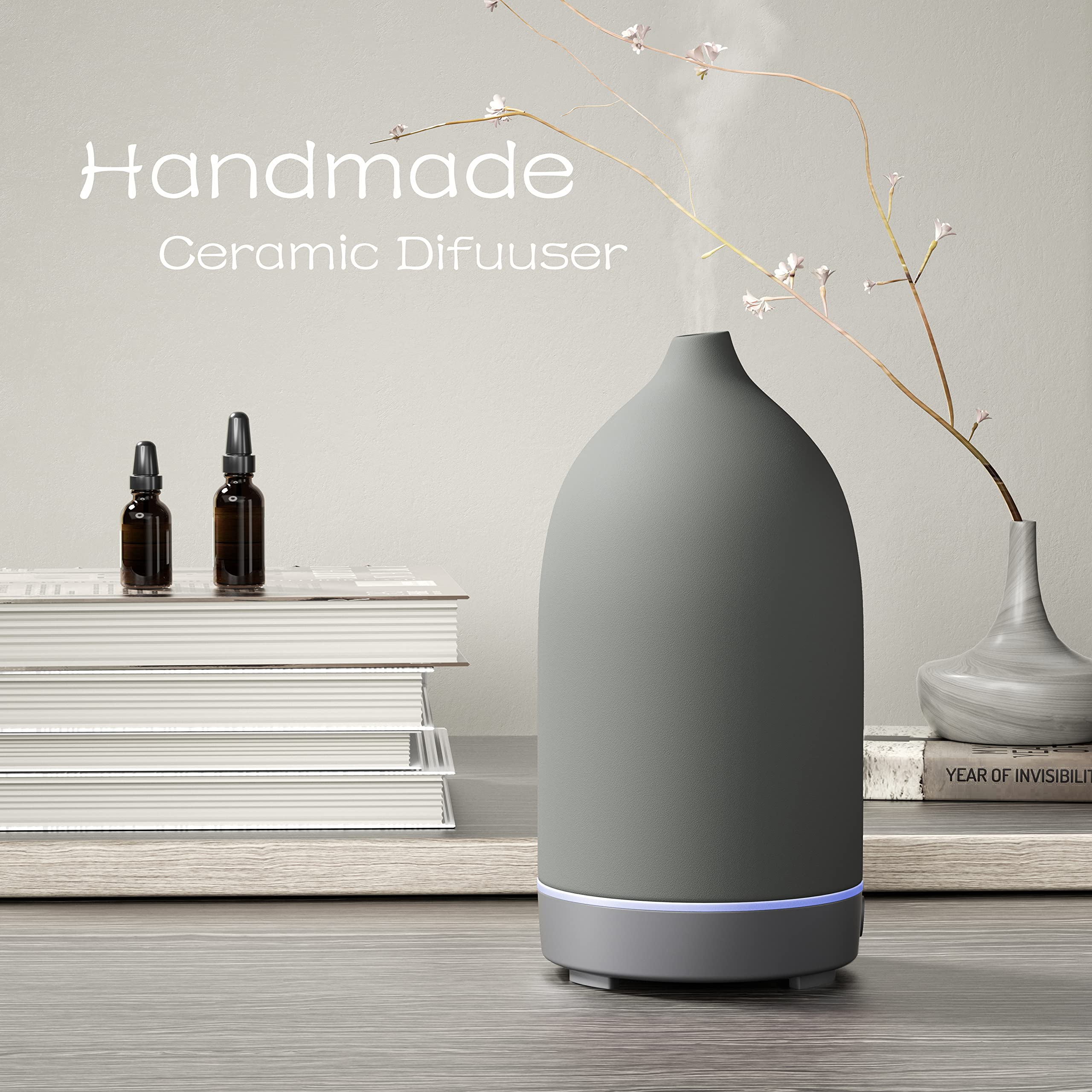 Aromatherapy Essential Oil Diffuser - 9 Color Mood Light, 4H Timer, Grey