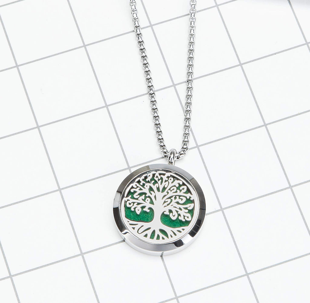 Aromatherapy Essential Oil Diffuser Necklace – Tree of Life Stainless Steel Locket Pendant