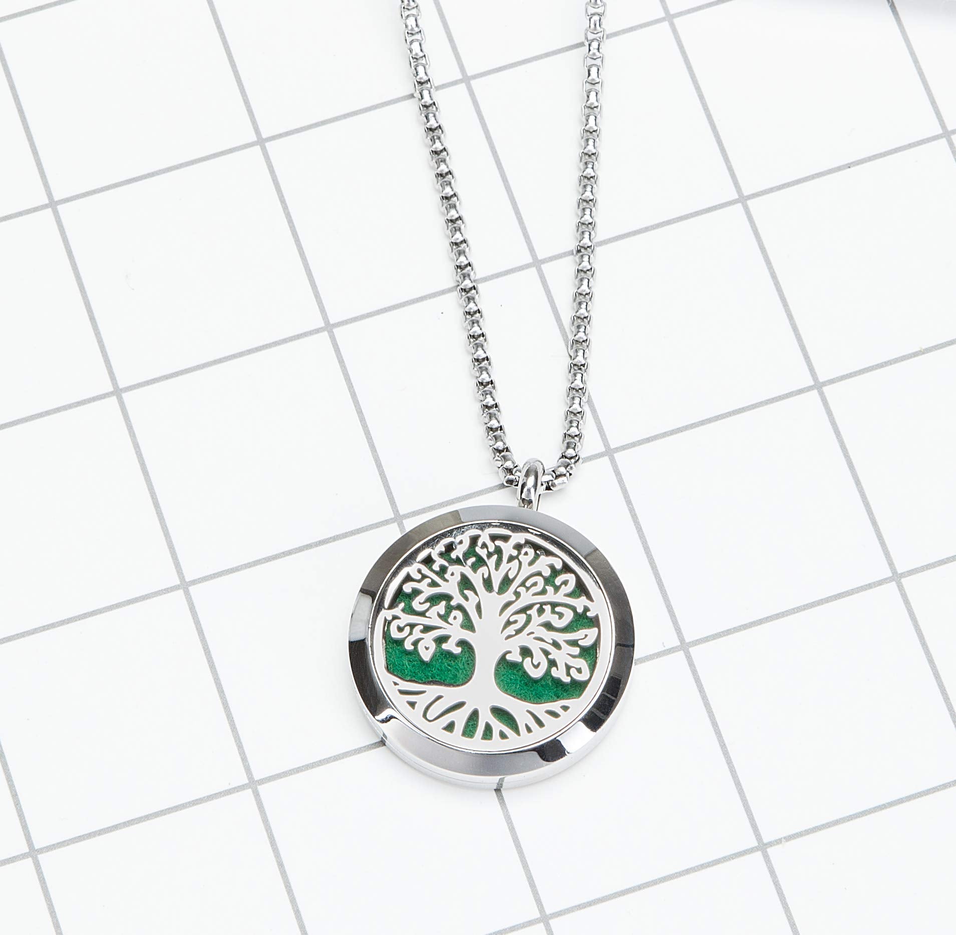 Aromatherapy Essential Oil Diffuser Necklace – Tree of Life Stainless Steel Locket Pendant