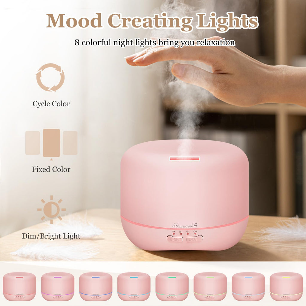 Aromatherapy Diffuser 500ml Pink – Ultrasonic Cool Mist for Large Rooms