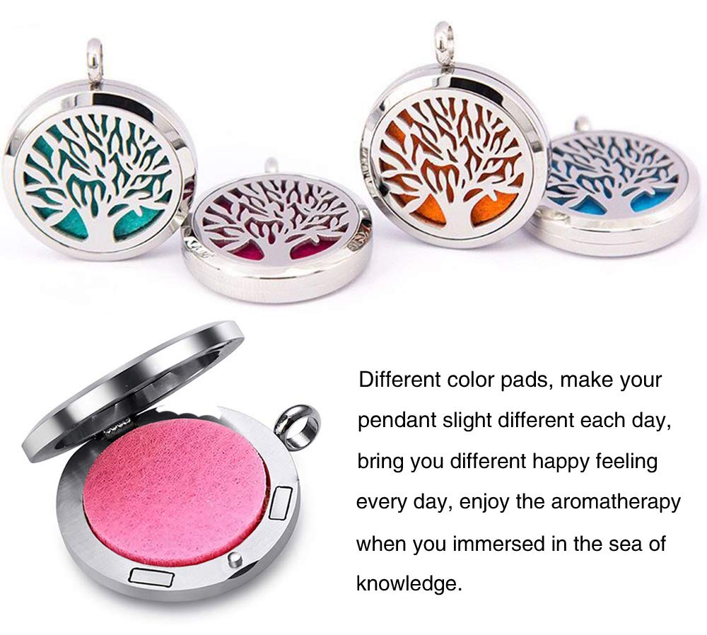 Aromatherapy Essential Oil Diffuser Necklace - Stainless Steel Locket Pendant Tree of Life
