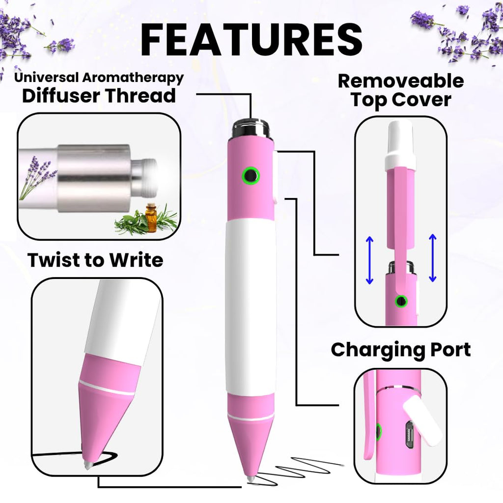 Aromatherapy Diffuser Pen with Hidden Port – Rechargeable Pink Ballpoint