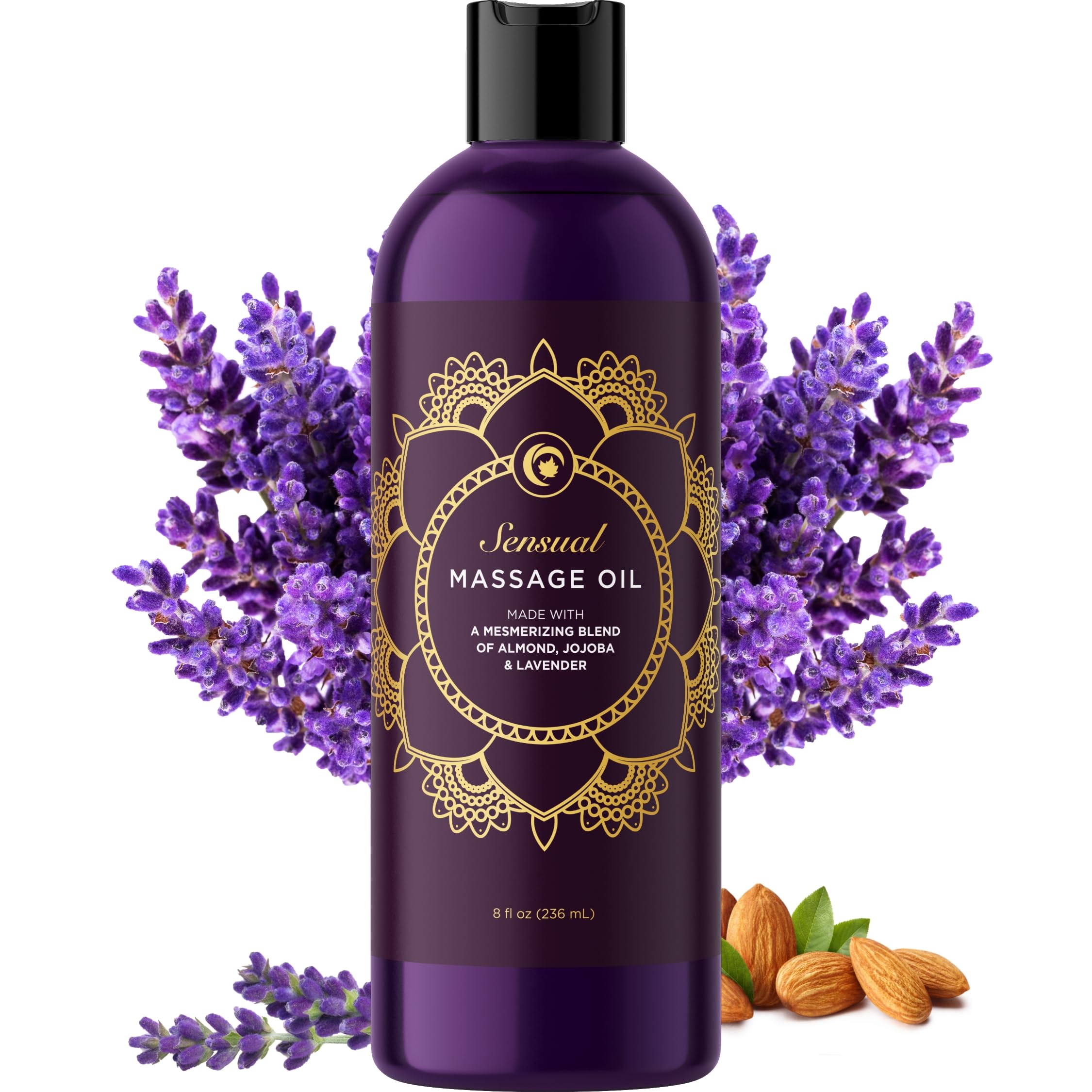 Aromatherapy Sensual Massage Oil for Couples – Vegan Lavender & Sweet Almond Oil, 8 oz