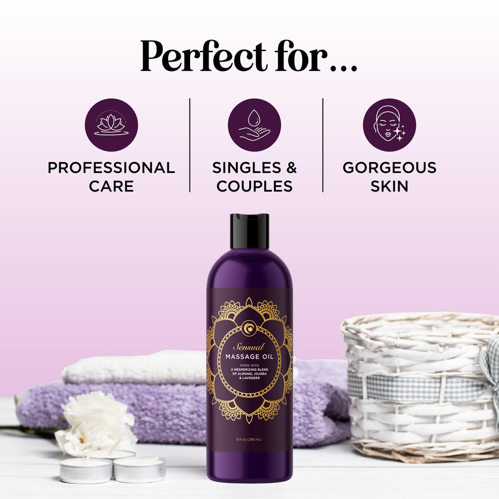 Aromatherapy Sensual Massage Oil for Couples – Vegan Lavender & Sweet Almond Oil, 8 oz