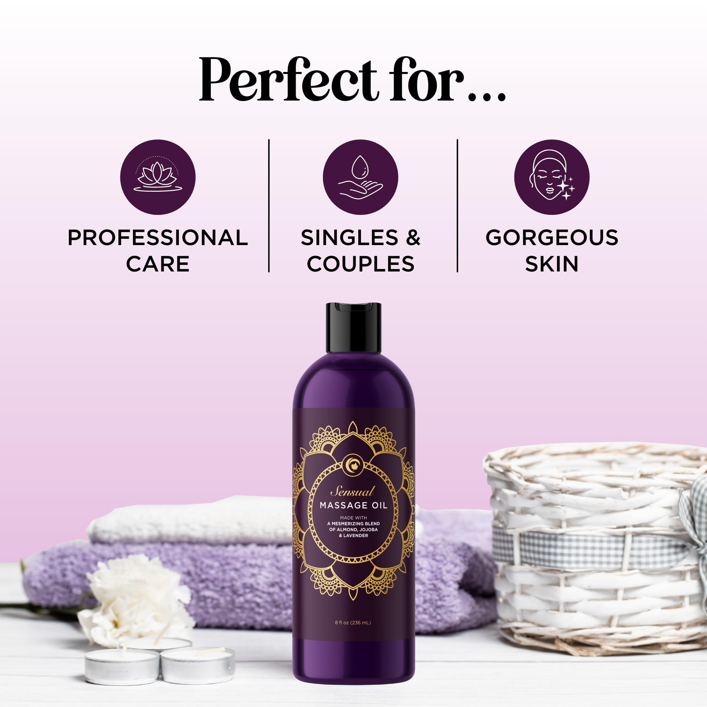 Aromatherapy Sensual Massage Oil for Couples – Vegan Lavender & Sweet Almond Oil, 8 oz