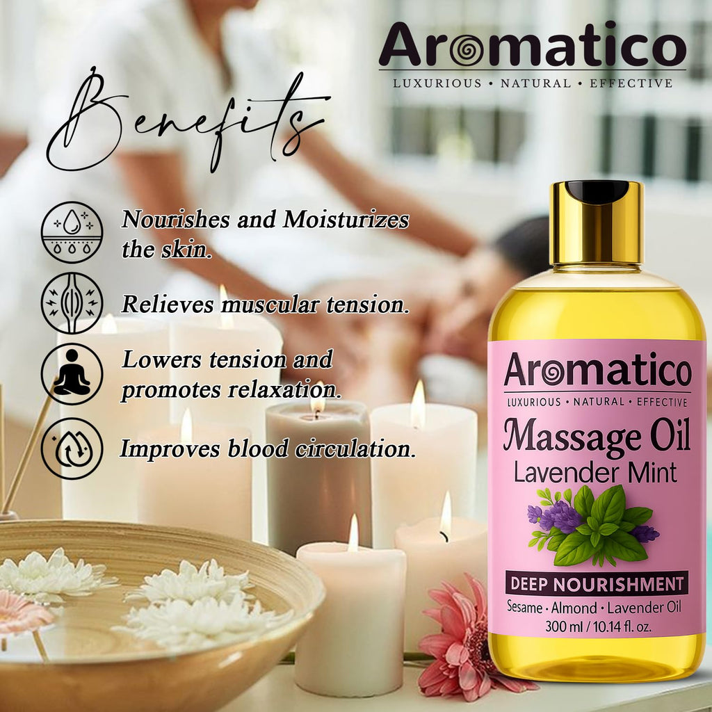 AROMATICO Lavender Mint Massage Oil – Sesame, Almond & Jojoba Oils, 10 oz