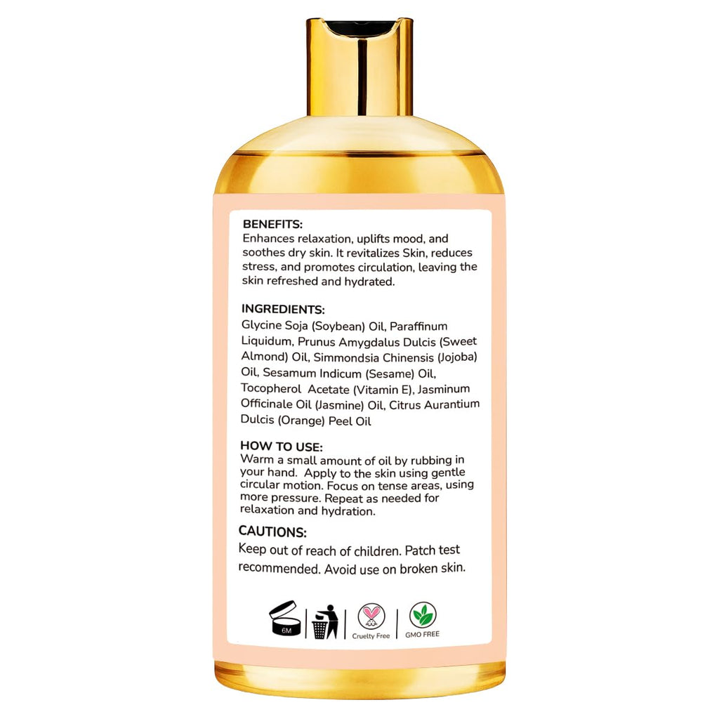 AROMATICO Massage Oil with Jasmine & Orange Essential Oils – Infused with Sesame, Almond & Jojoba Oils – Full Body Massage Oil for Relaxation – for Men & Women – 10 Fl Oz