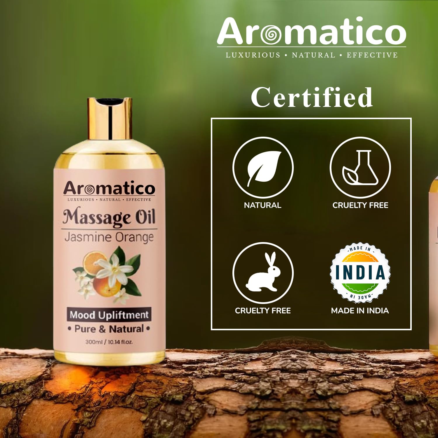 AROMATICO Massage Oil with Jasmine & Orange Essential Oils – Infused with Sesame, Almond & Jojoba Oils – Full Body Massage Oil for Relaxation – for Men & Women – 10 Fl Oz