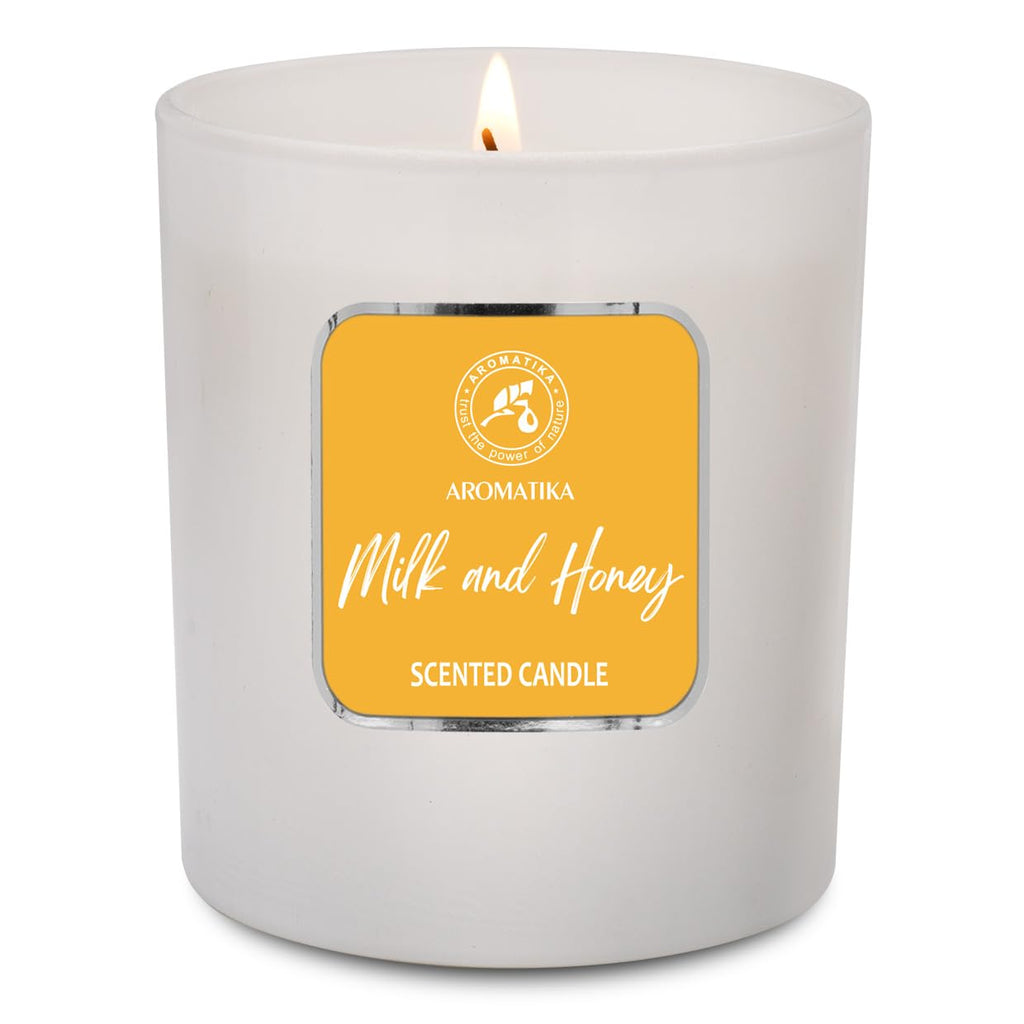 Milk & Honey Scented Candle by Aromatika – 200g Soy Wax, 45h Burn