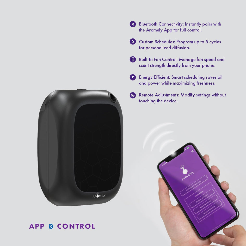 AROMELY Smart Bluetooth Nebulizing Diffuser – App-Controlled Essential Oil Diffuser for 1,500 Sq Ft | Black