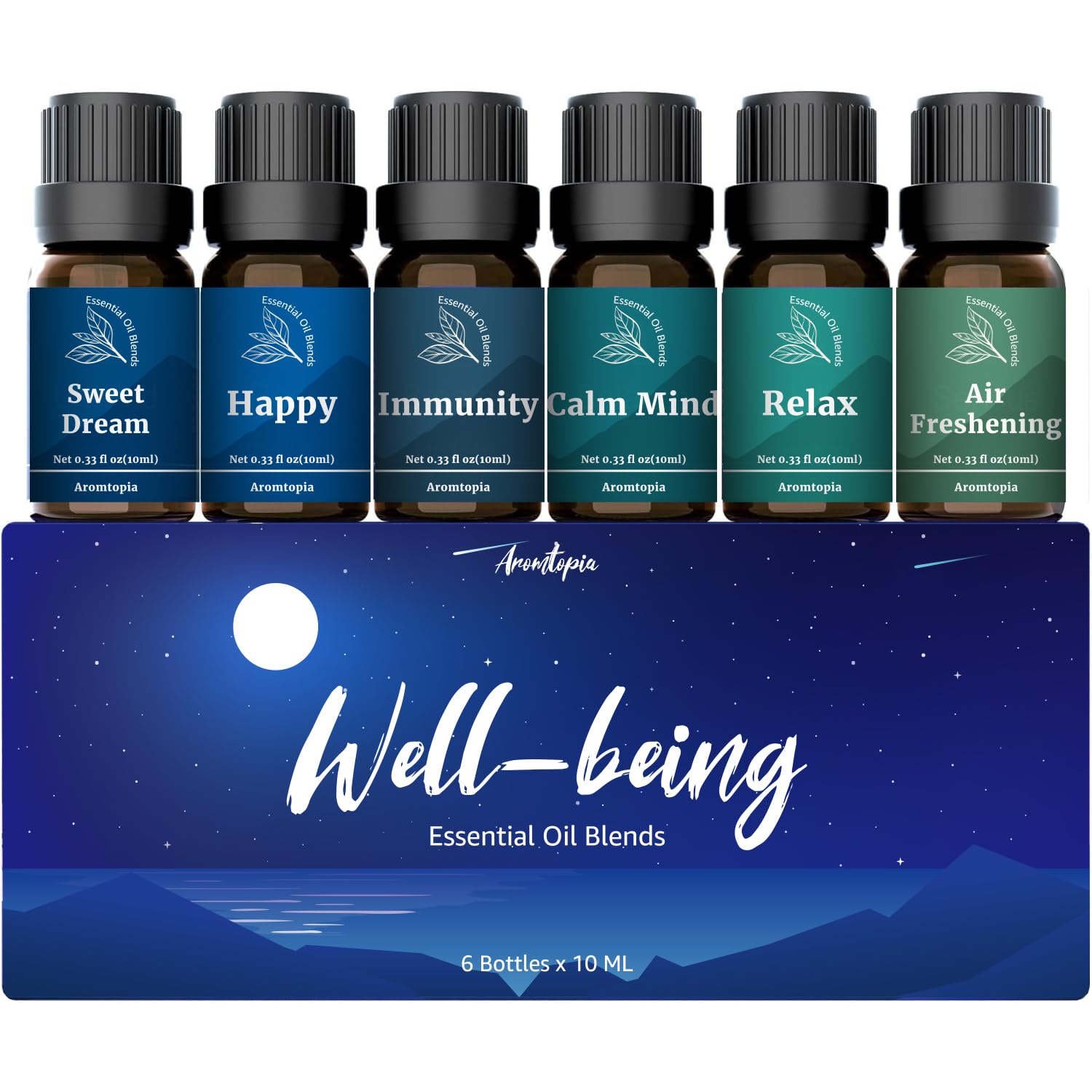 Aromtopia Essential Oil Blends for Diffusers – 6x10ml Gift Set