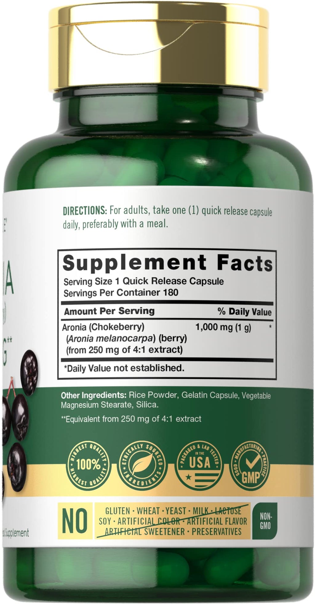 Carlyle Aronia Berry Capsules 1000mg - 180 Count | Non-GMO, Gluten Free