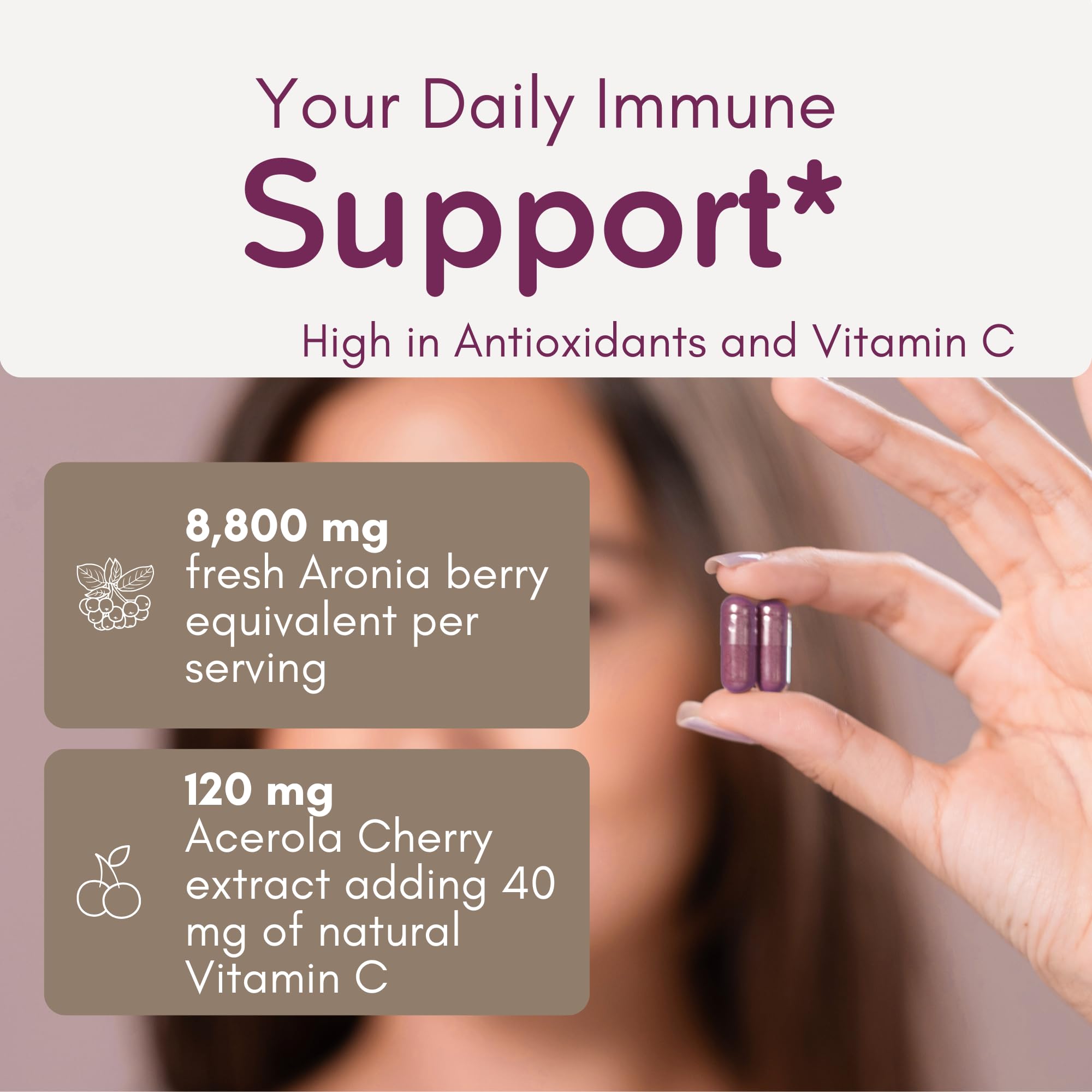 Organic Aronia Berry Capsules (60 Servings) – 10:1 Aronia Extract + 120 mg Acerola Cherry per Serving | Vitamin C & Antioxidants | Black Chokeberry Supplement