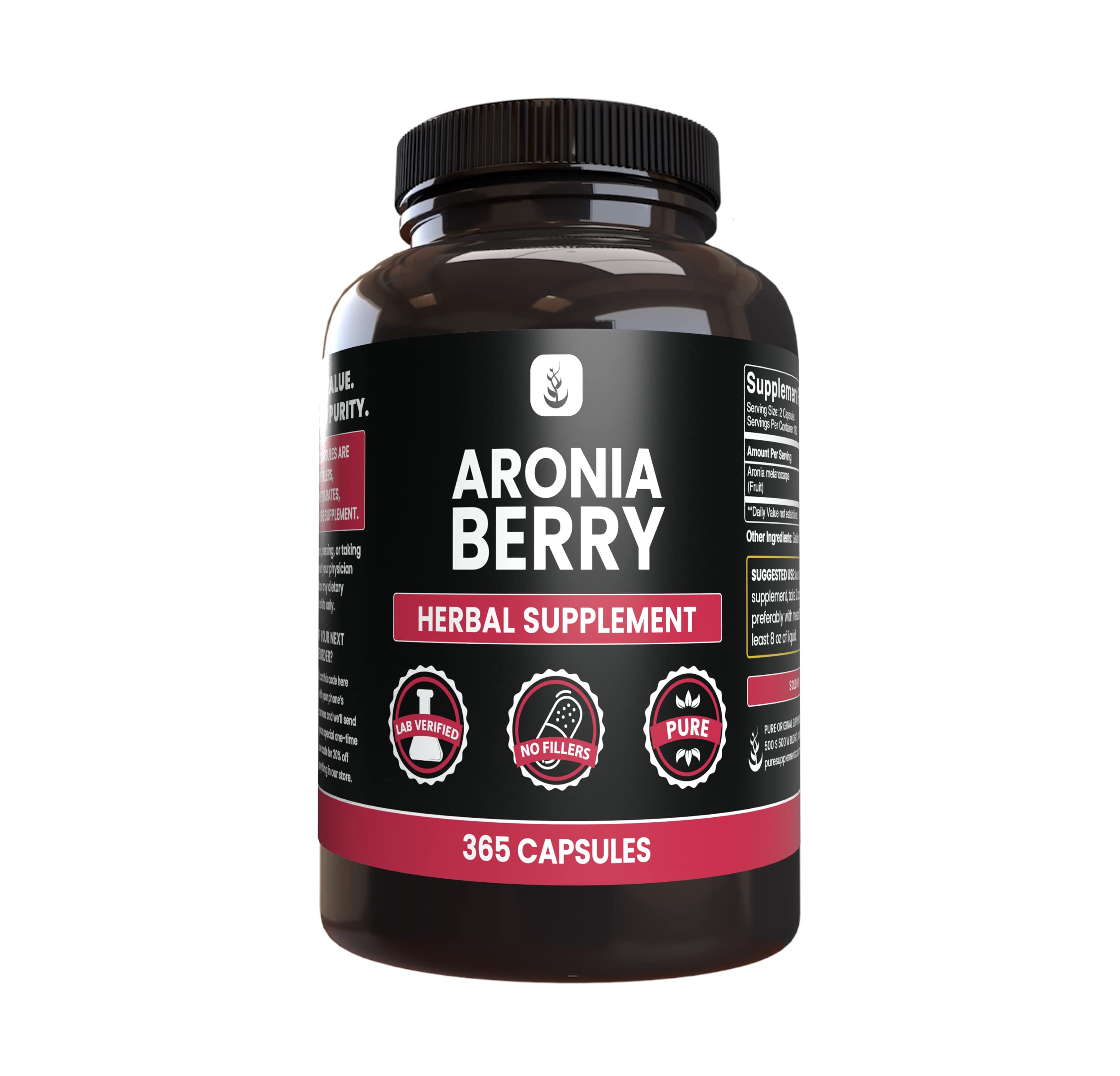 PURE ORIGINAL INGREDIENTS Aronia Berry Extract - 365 Capsules | No Additives