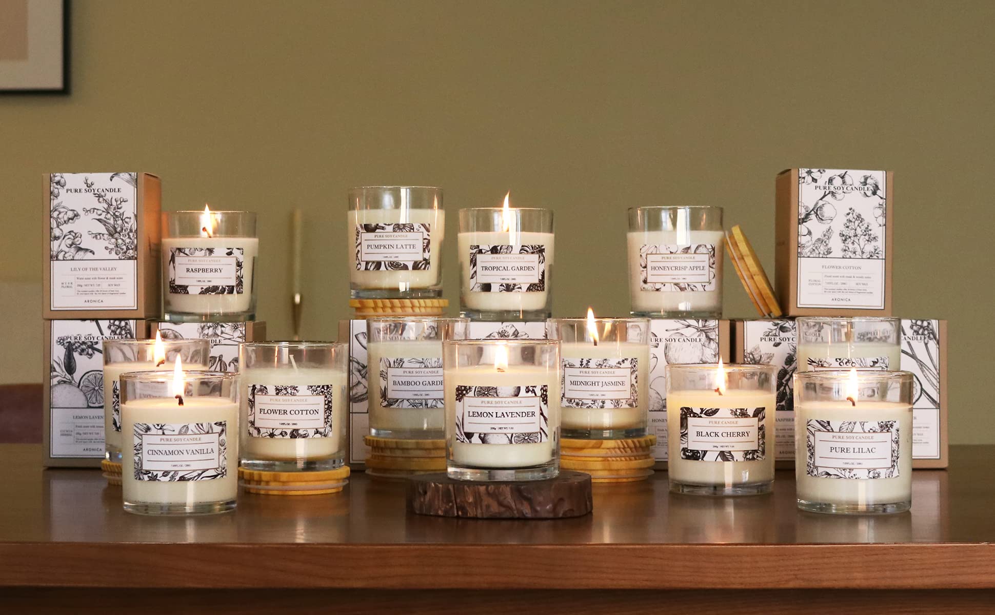 Aronica Cotton Candle - Home Scented Soy Wax, Baby Powder & Lily of the Valley