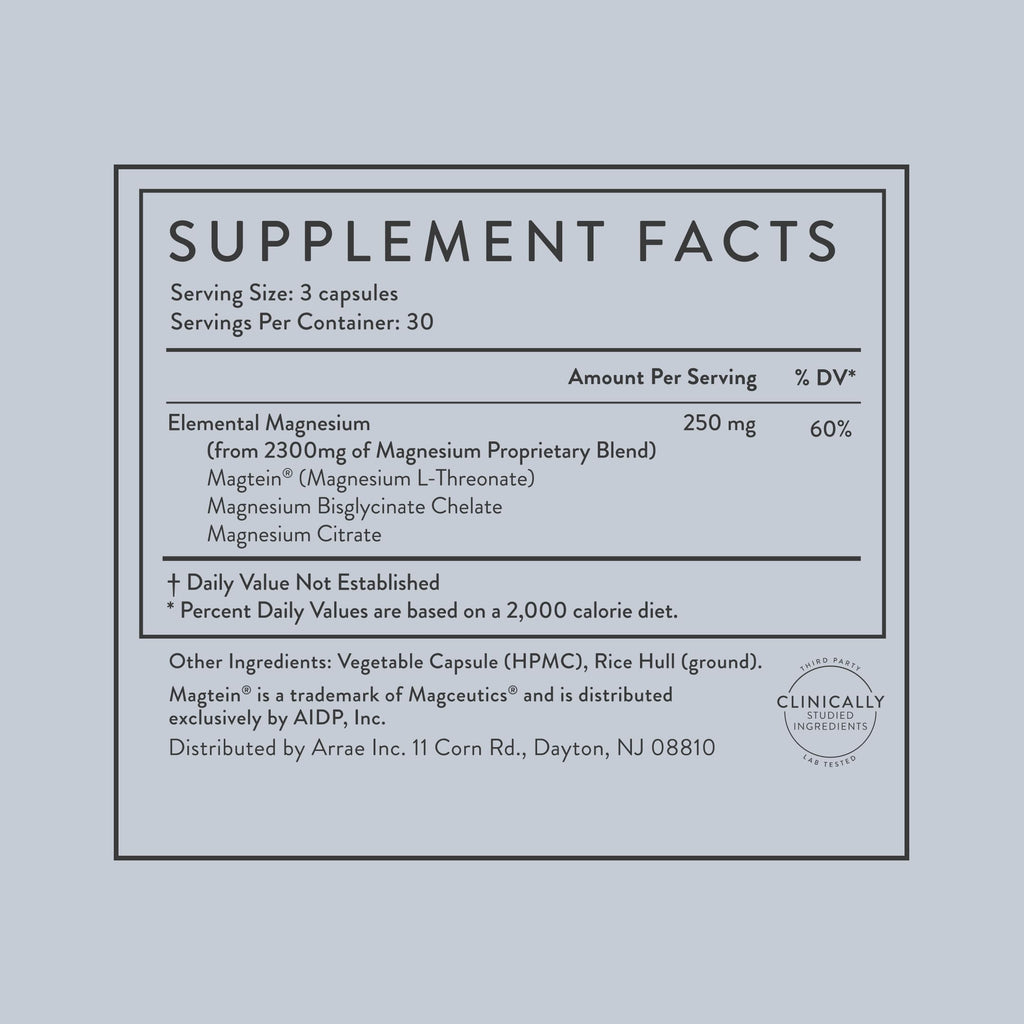 Arrae Magnesium Glycinate, Citrate & L-threonate – 90 Capsules for Mood, Sleep & Muscles