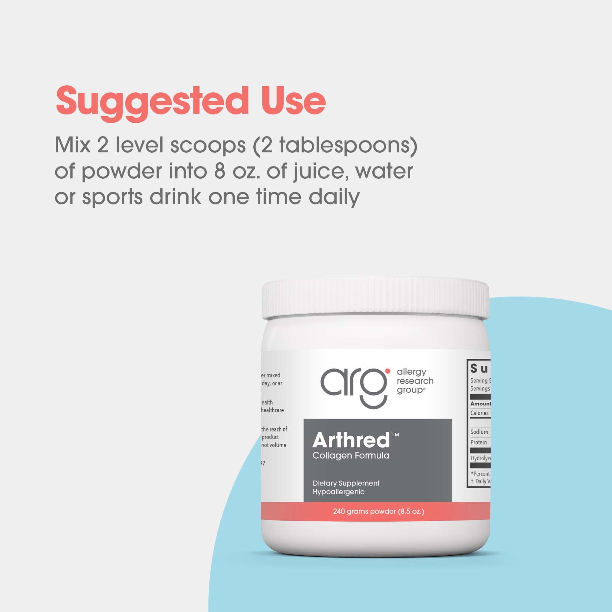 Allergy Research Group Arthred Collagen Powder – 10.5g Collagen Peptides, Bovine Sourced, 8.5 oz
