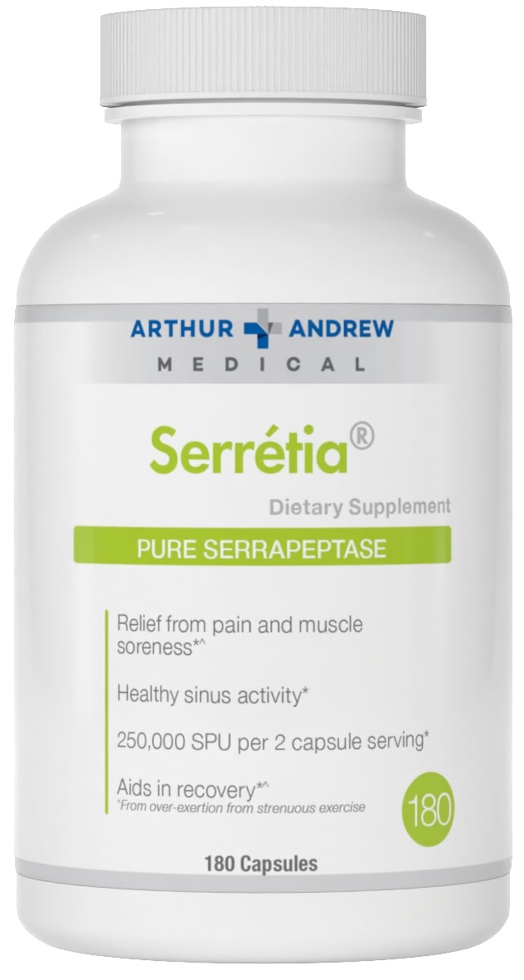 Arthur Andrew Medical Serretia Serrapeptase Formula for Muscle & Sinus Support — 180 Capsules