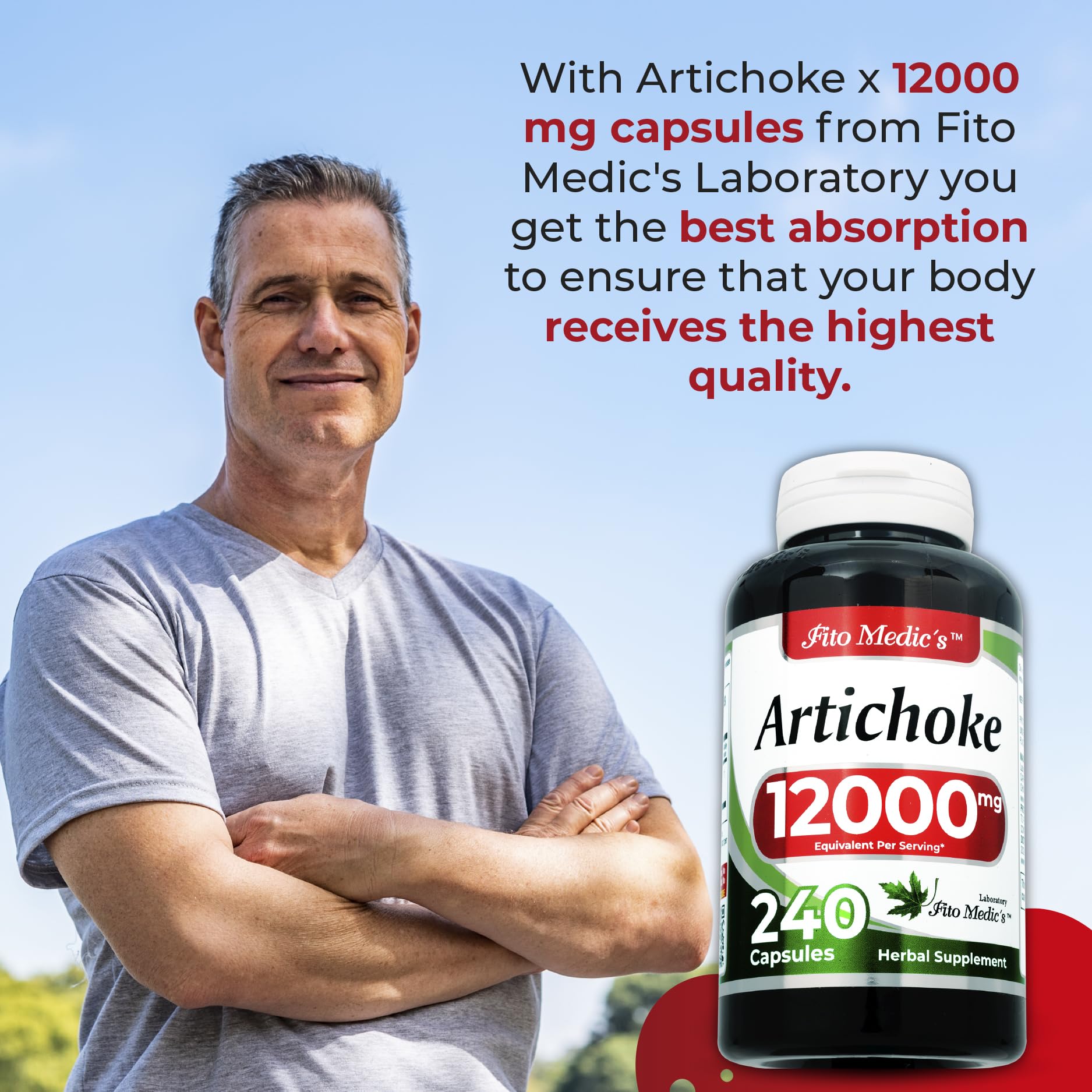 Artichoke Extract Capsules 12,000 mg – 240 Capsules (Pack of 2) | FITO MEDIC'S Lab