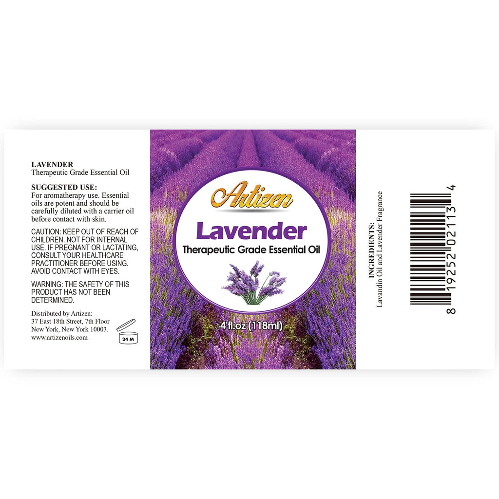 Artizen Lavender Essential Oil 4 oz – Pure Aromatherapy for Diffuser, Skin & Hair | UV Glass Bottle