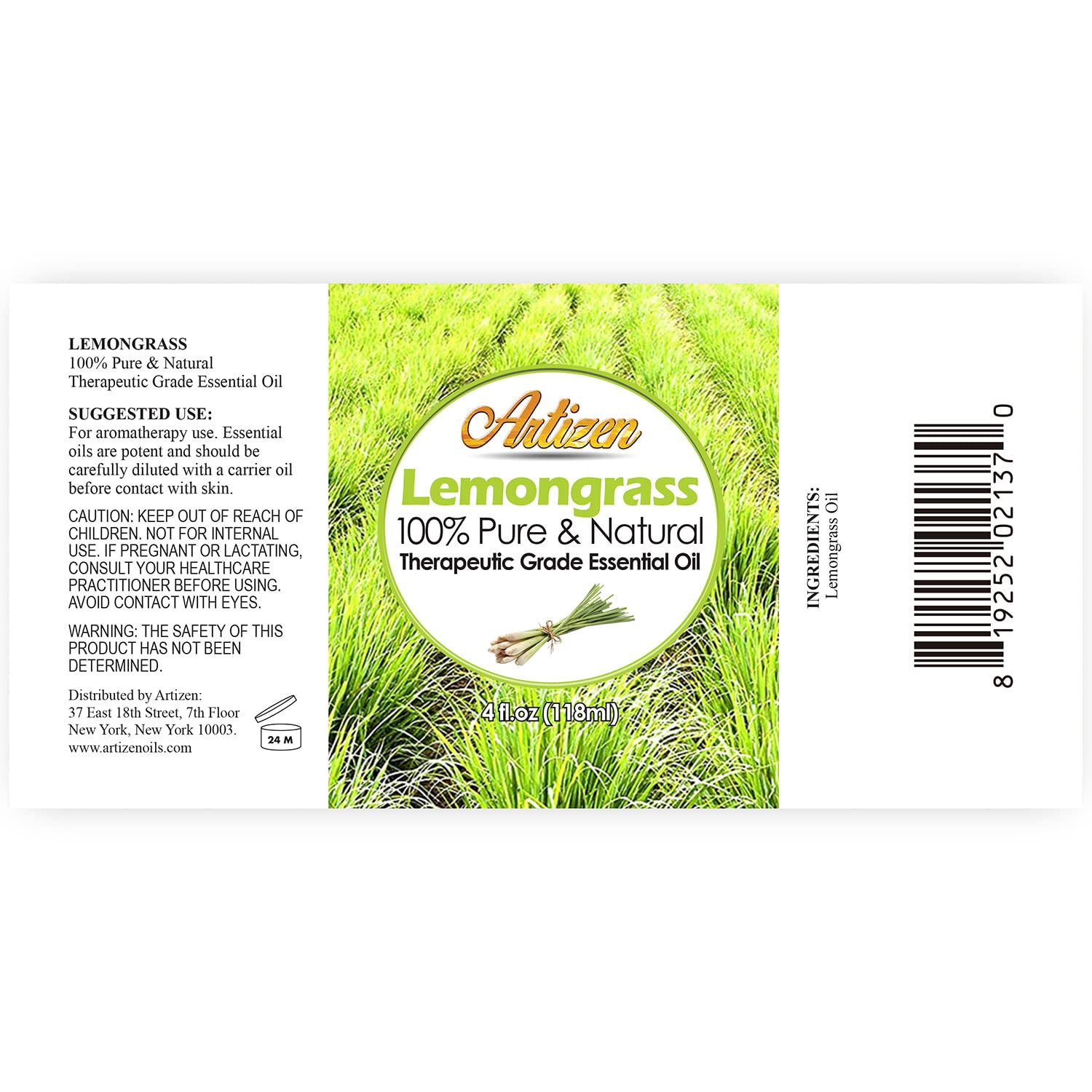 Artizen Lemongrass Essential Oil - 4oz (4 Fluid Ounces) - 100% Pure & Natural