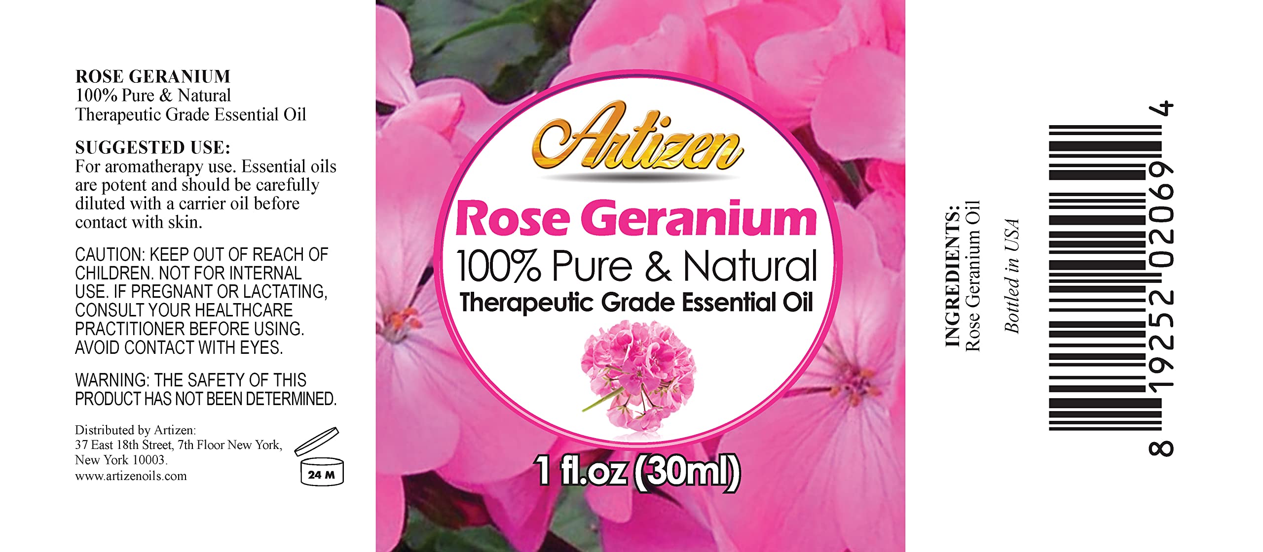 Artizen Rose Geranium Essential Oil 30ml (1 fl oz) – 100% Pure