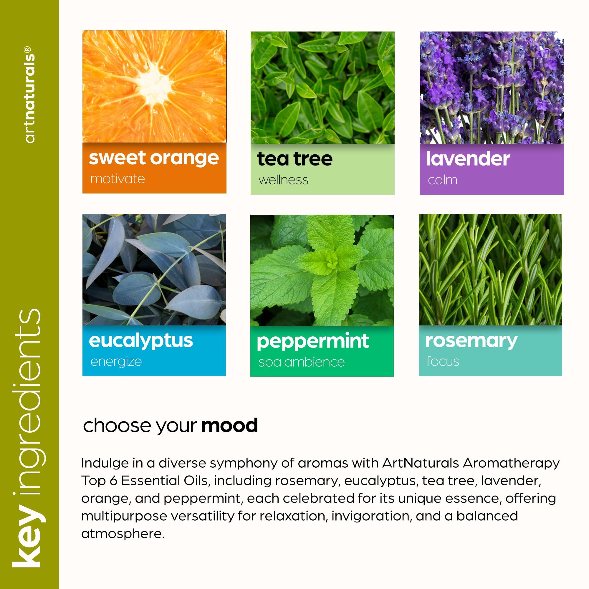 ArtNaturals Aromatherapy Top-6 Essential Oil Set (6x10ml) – Therapeutic Grade