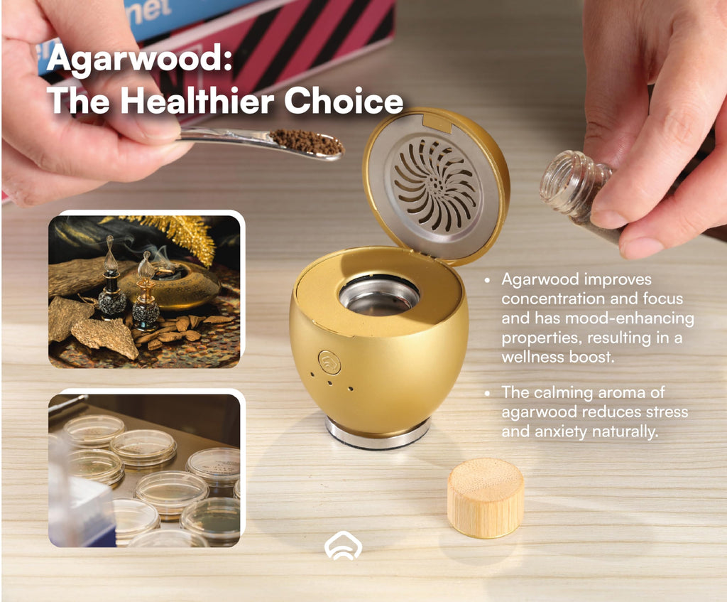 Orbby Scent Diffuser Starter Kit by Artronic — Flameless, Portable Desk Diffuser with Pellets (Gold)