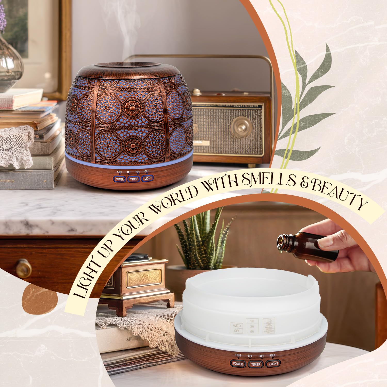 ARVIDSSON 500ml Essential Oil Diffuser – Metal Design, 12h Mist, Mood Light