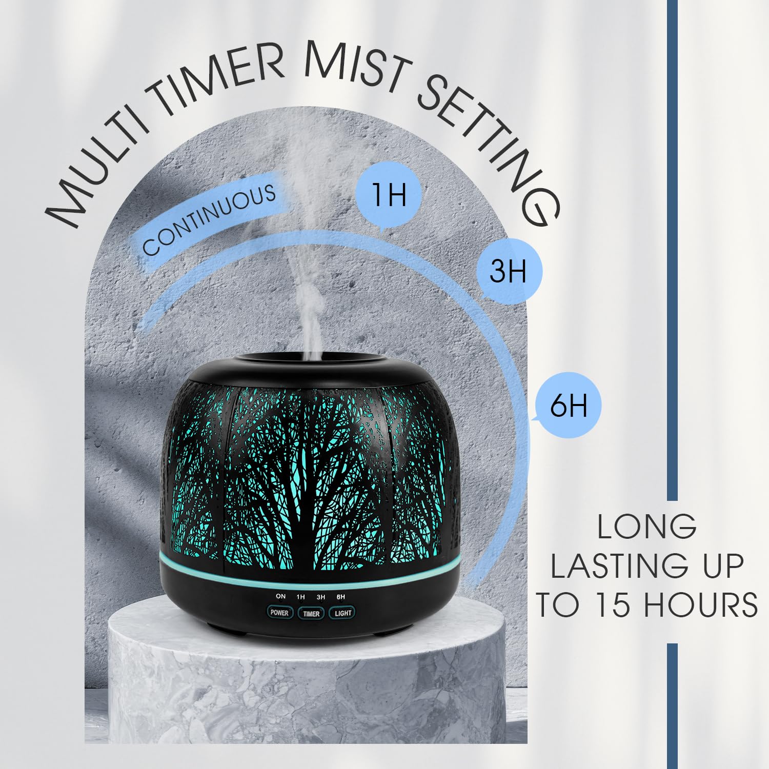 ARVIDSSON 500ml Essential Oil Diffuser – Metal Diffuser for Large Rooms, 7-Color Mood Light, Auto Shut-Off, Timer, Gift for Women – Black Tree