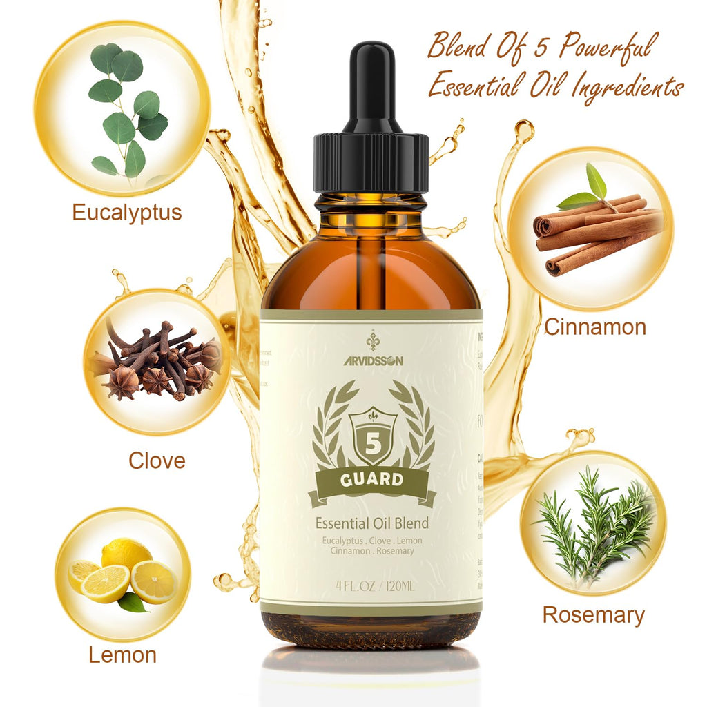 ARVIDSSON Five Guard Essential Oil Blend – 4 Fl Oz (120 ml) | Clove, Eucalyptus, Lemon, Cinnamon & Rosemary