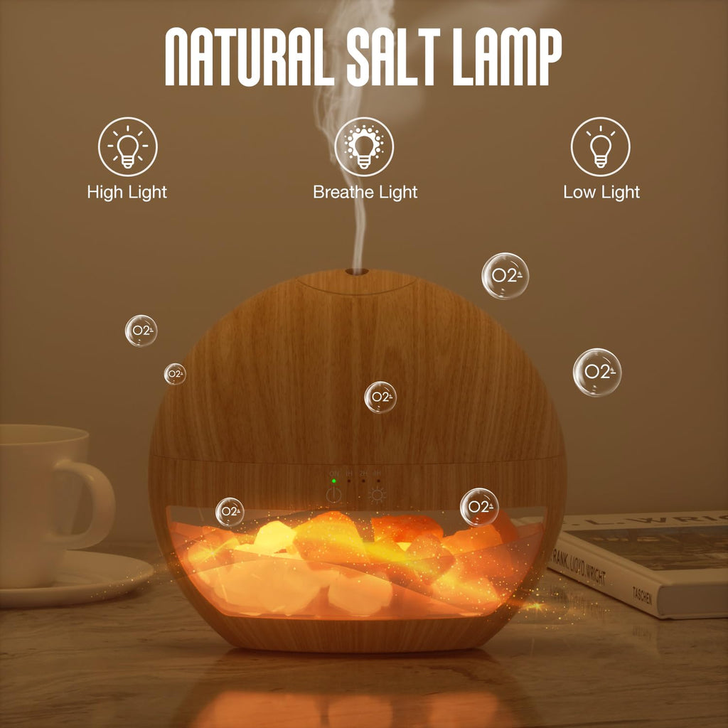ARVIDSSON Himalayan Salt Lamp Diffuser – Essential Oil Ultrasonic Humidifier (Wood Grain)