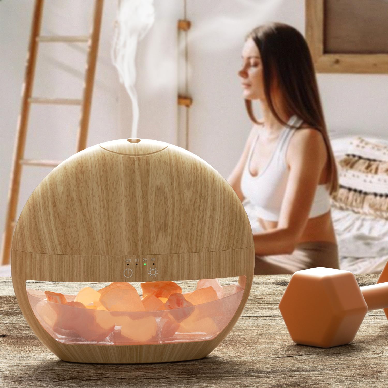 ARVIDSSON Himalayan Salt Lamp Diffuser – Essential Oil Ultrasonic Humidifier (Wood Grain)