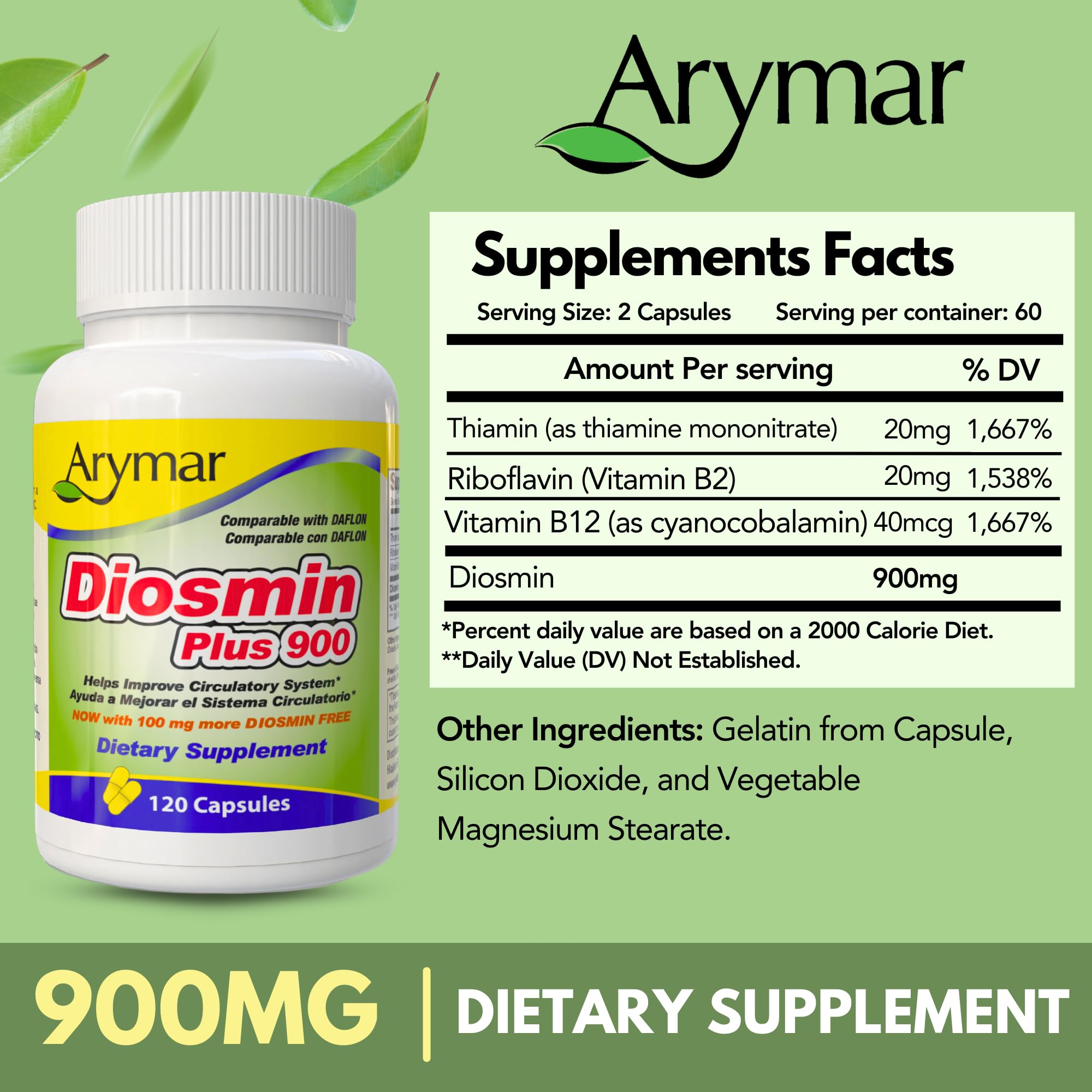 Arymar Diosmin Plus 900 – Circulatory System Support | 60 Capsules