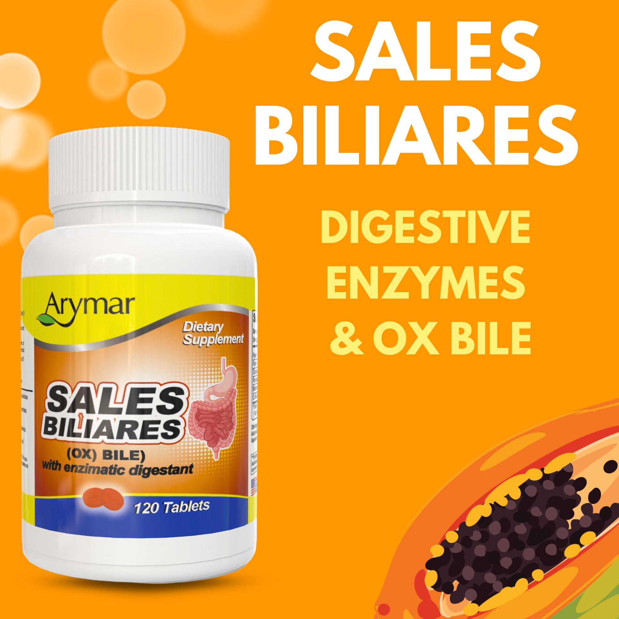 Arymar Sales Biliares Ox Bile with Digestive Enyzmes 120 Tablets
