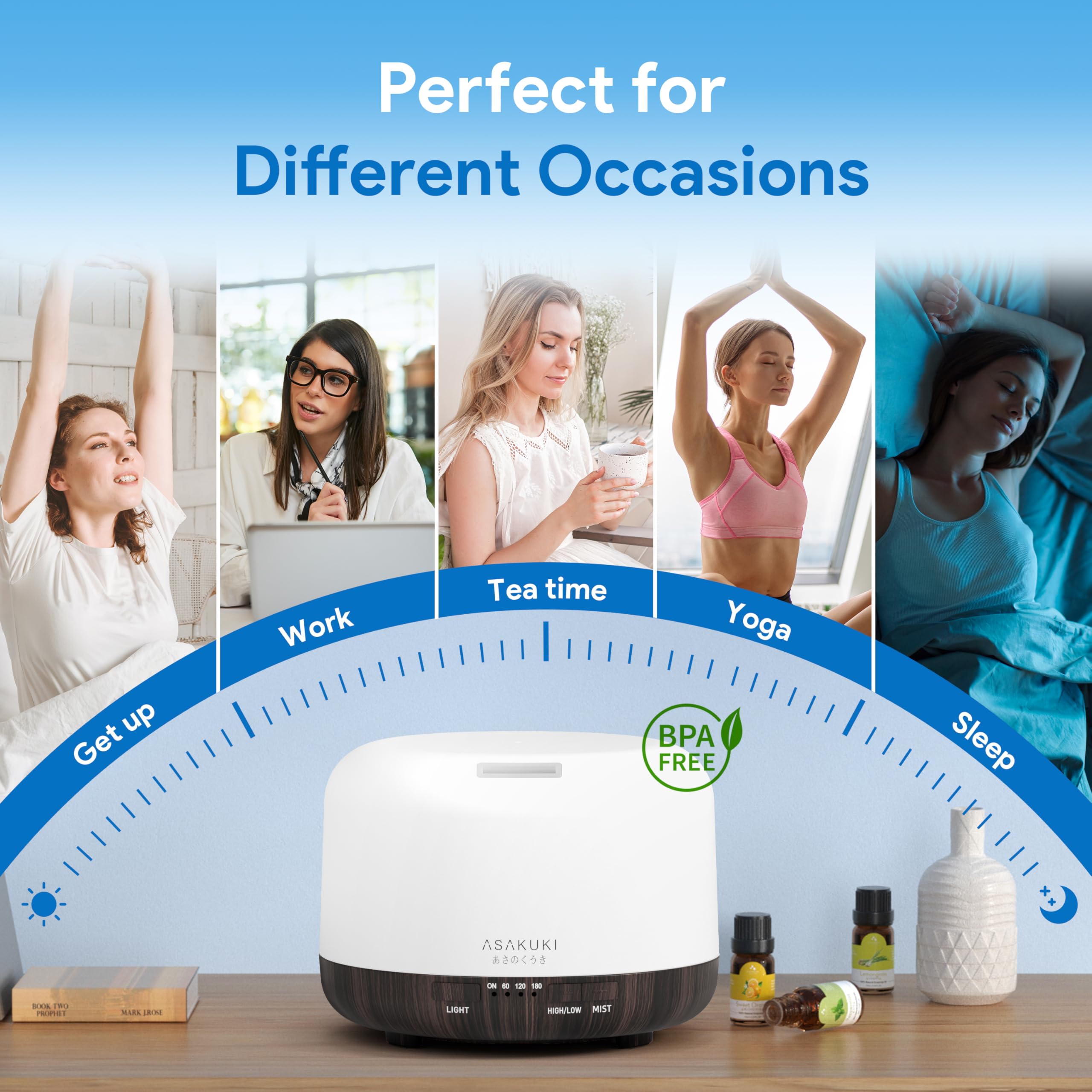 ASAKUKI 500ml Essential Oil Diffuser with Remote - 5-in-1 Ultrasonic Humidifier