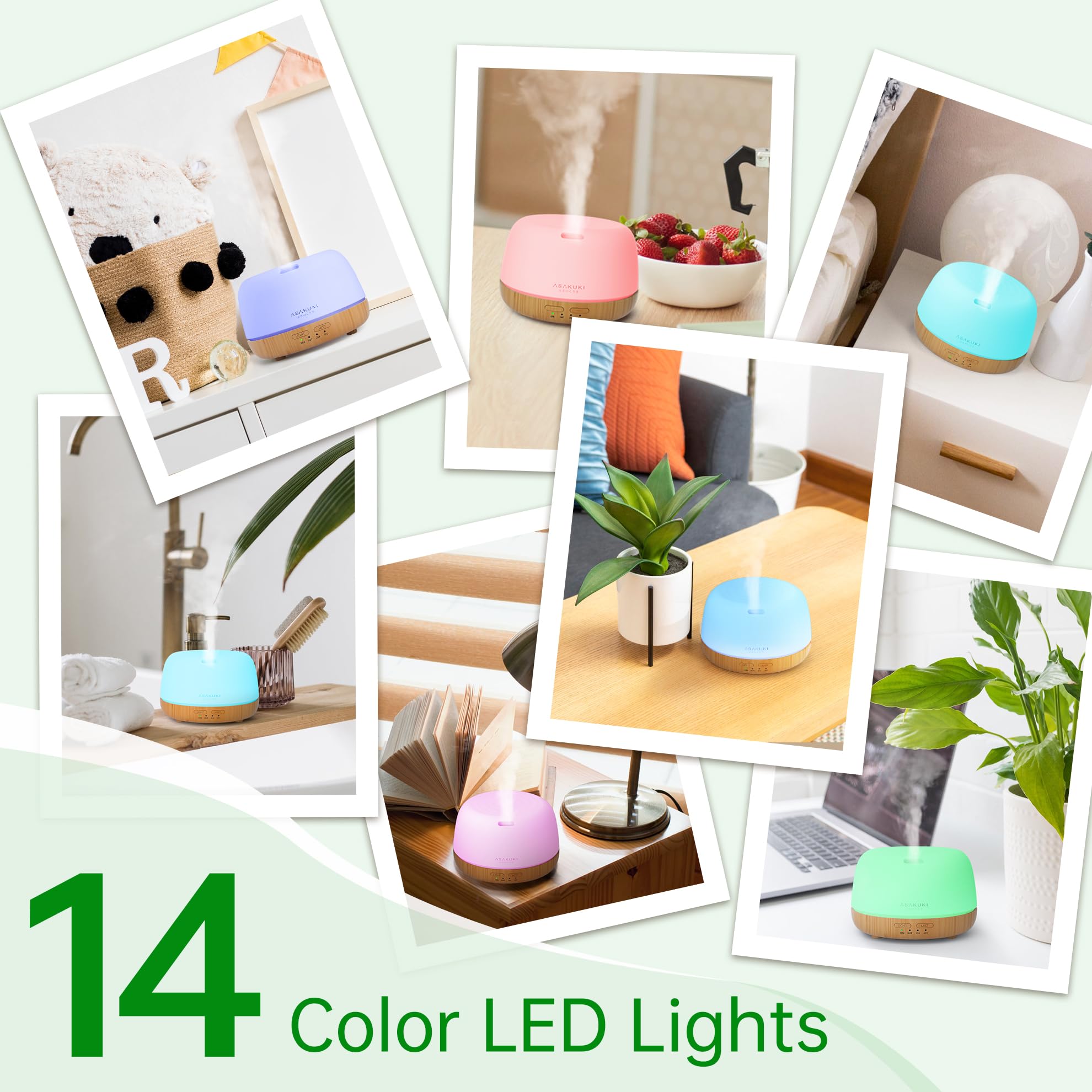 ASAKUKI 300ml Essential Oil Diffuser – Ultrasonic Humidifier with 7 Color Lights and 2 Mist Modes