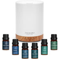 ASAKUKI Essential Oil Diffuser – 300ml Brown, 6 Oils, Auto-Off, 7 LED Colors
