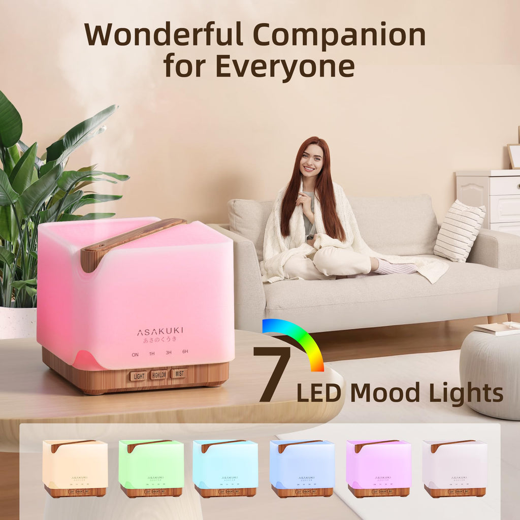 ASAKUKI 700 ml Premium Essential Oil Diffuser 5-in-1 Ultrasonic Humidifier