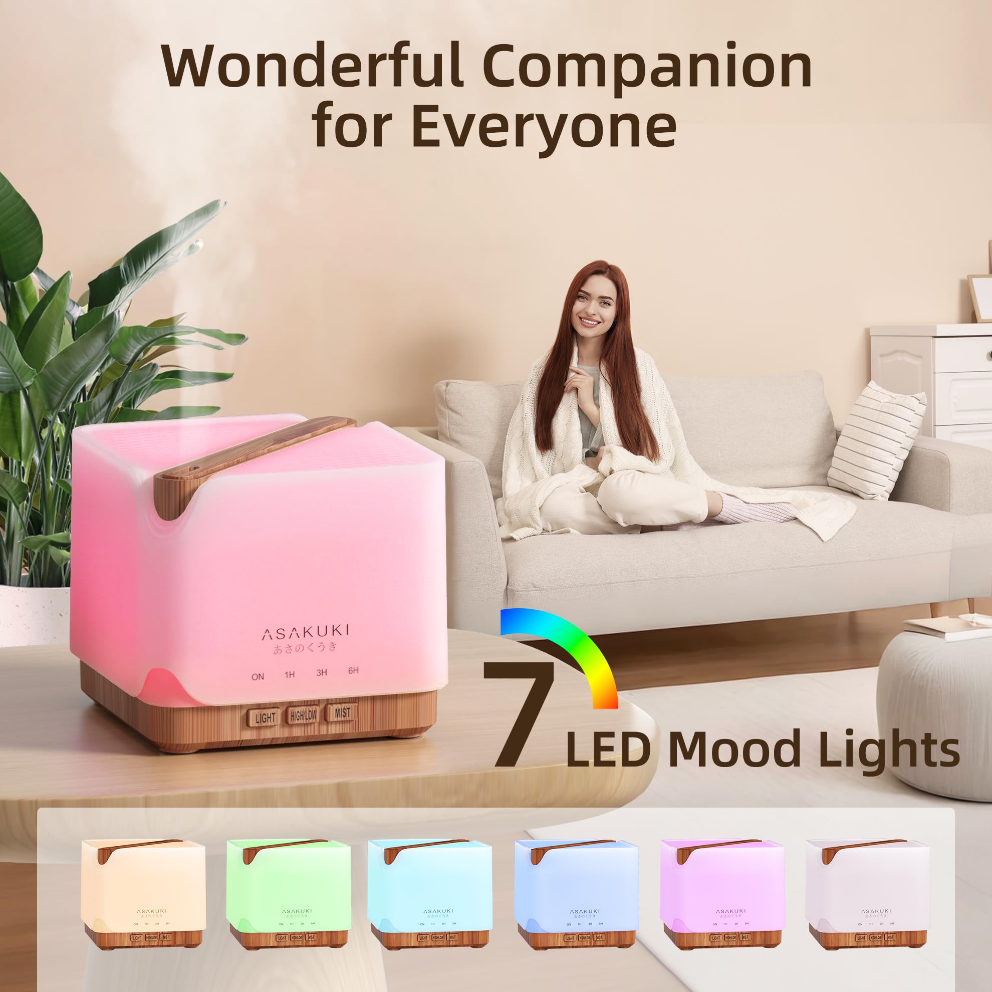 ASAKUKI 700 ml Premium Essential Oil Diffuser 5-in-1 Ultrasonic Humidifier